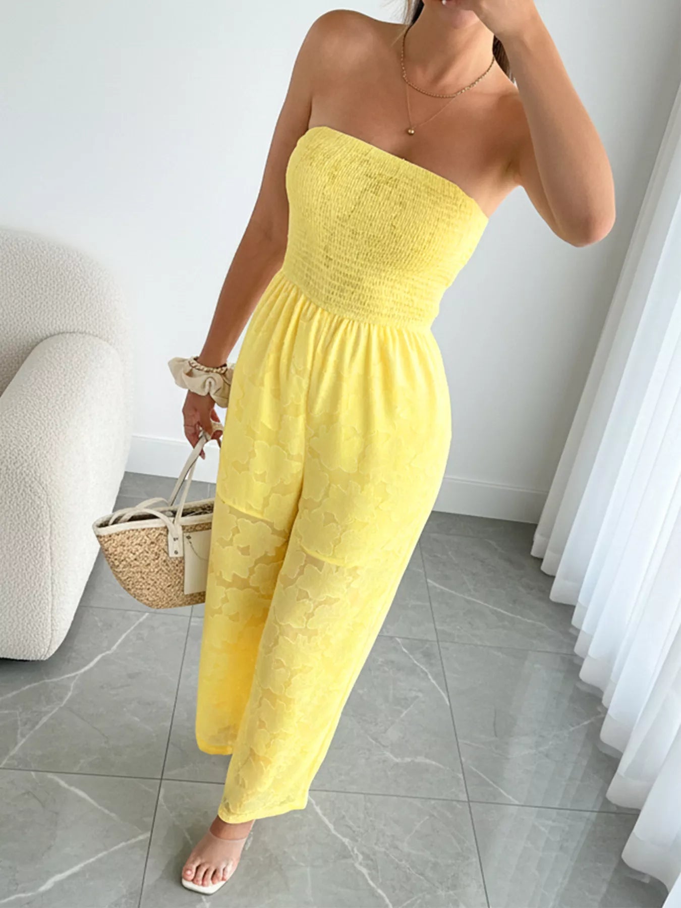 Lace Smocked Tube Jumpsuit - MegaSuperStar