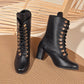 Lace - Up Boots with Block Heel - MegaSuperStar