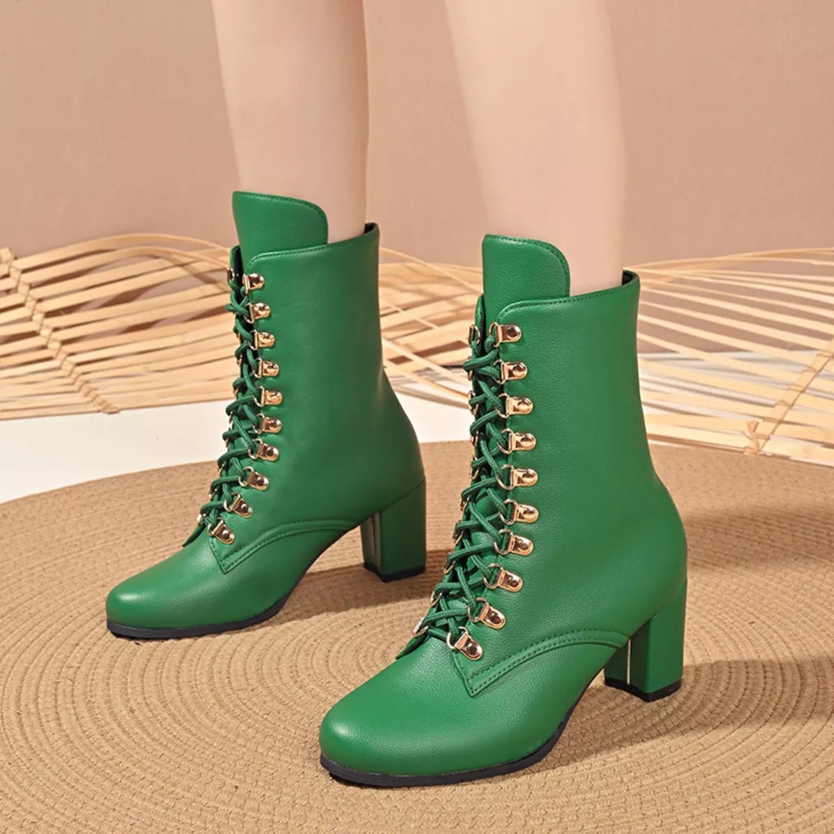 Lace - Up Boots with Block Heel - MegaSuperStar