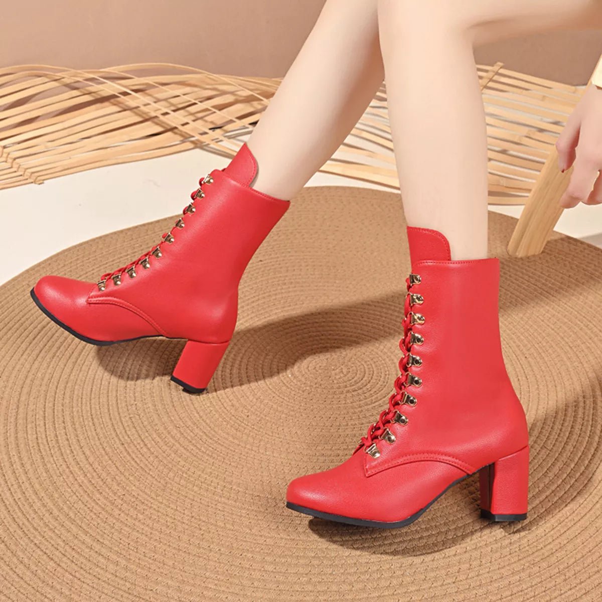 Lace - Up Boots with Block Heel - MegaSuperStar