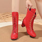 Lace - Up Boots with Block Heel - MegaSuperStar