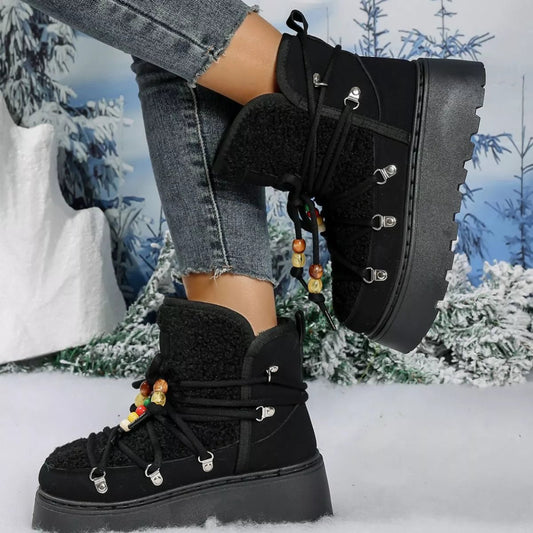 Lace - Up Platform Winter Boots - MegaSuperStar