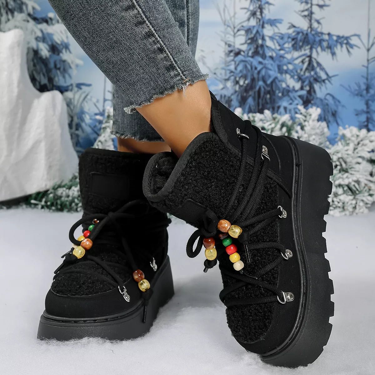Lace - Up Platform Winter Boots - MegaSuperStar