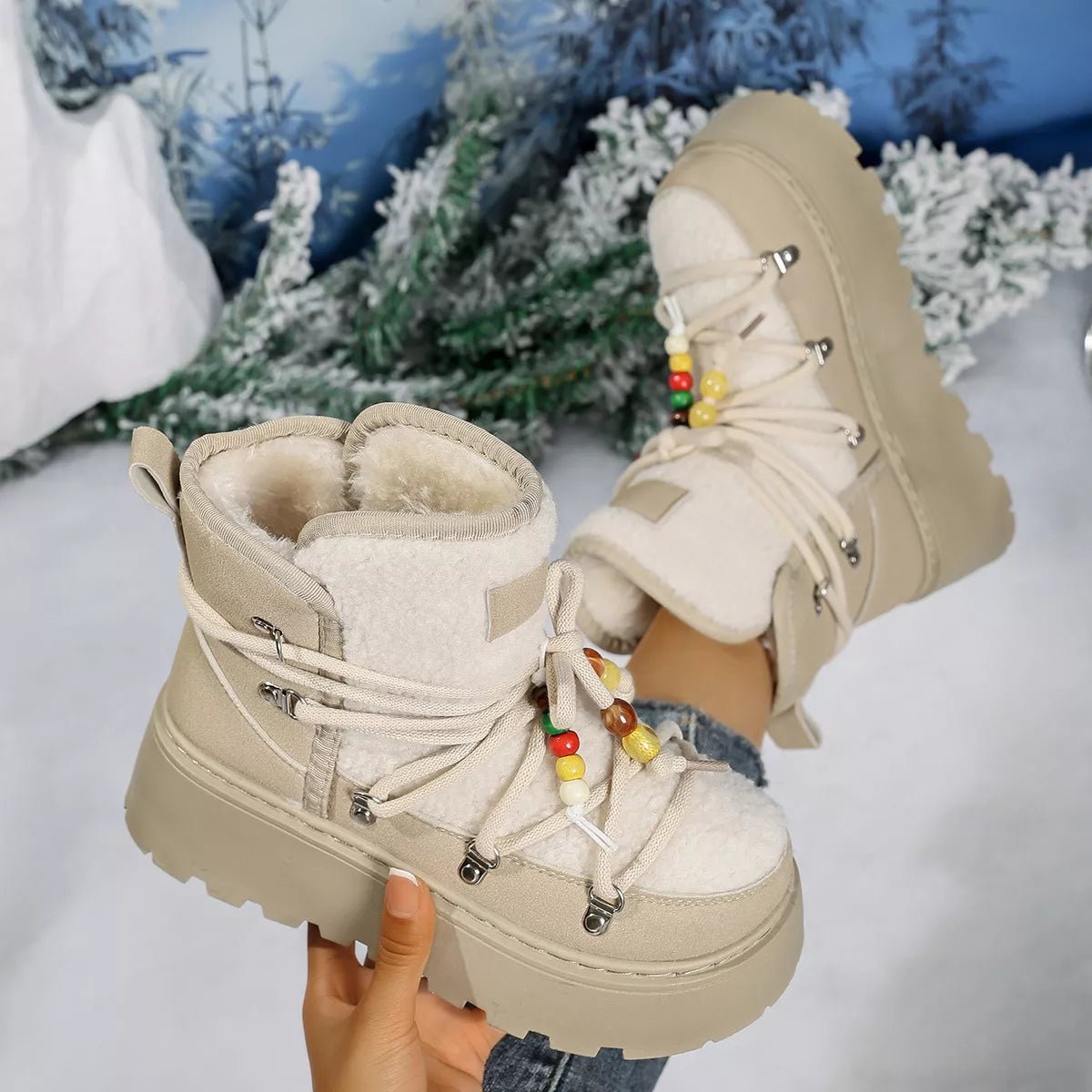 Lace - Up Platform Winter Boots - MegaSuperStar
