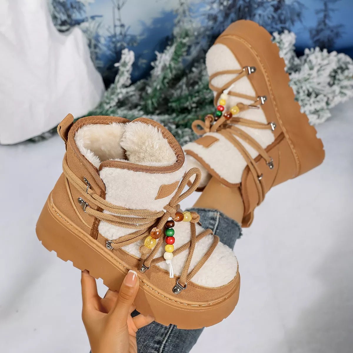 Lace - Up Platform Winter Boots - MegaSuperStar
