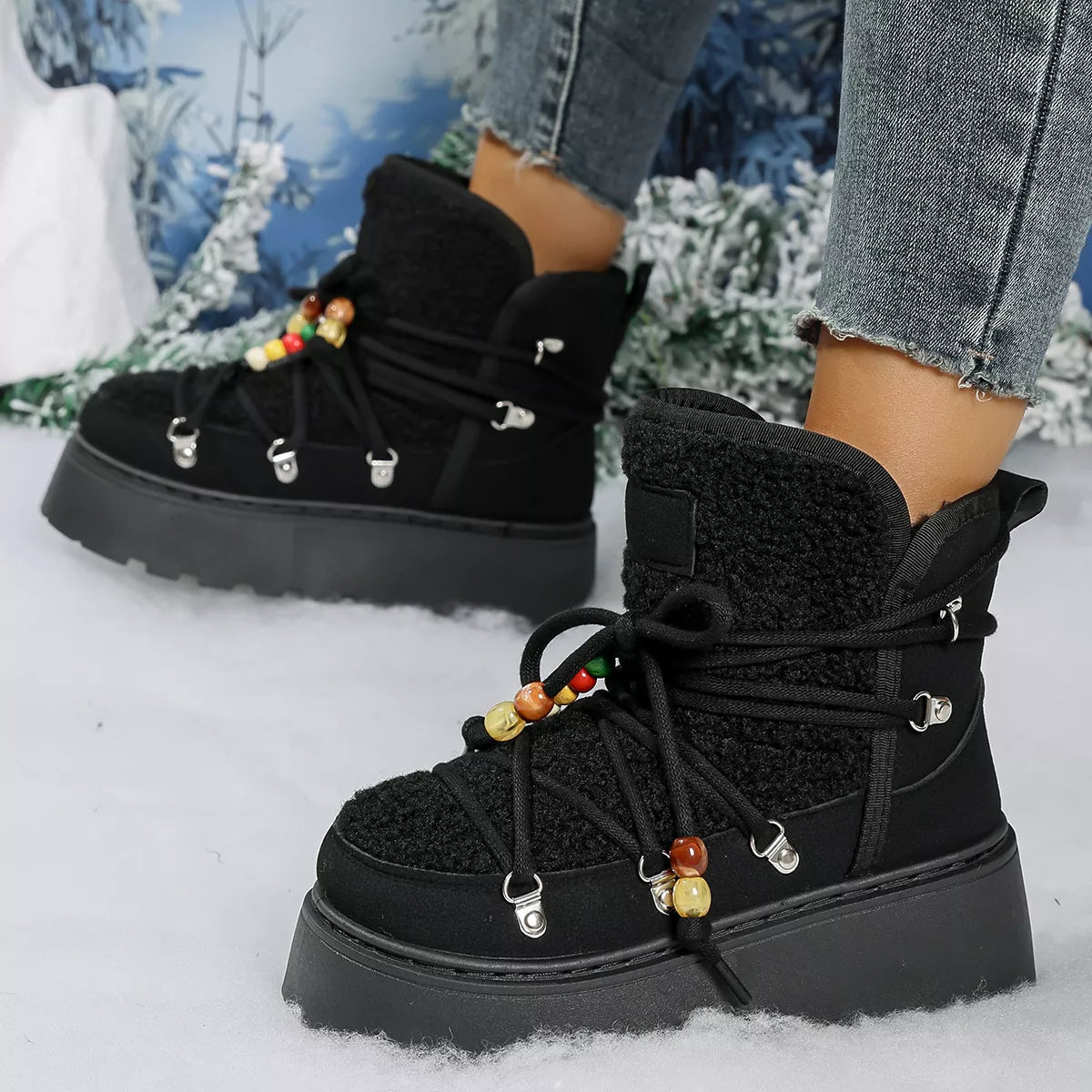 Lace - Up Platform Winter Boots - MegaSuperStar
