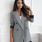 Lapel Collar Long Sleeve Blazer - MegaSuperStar