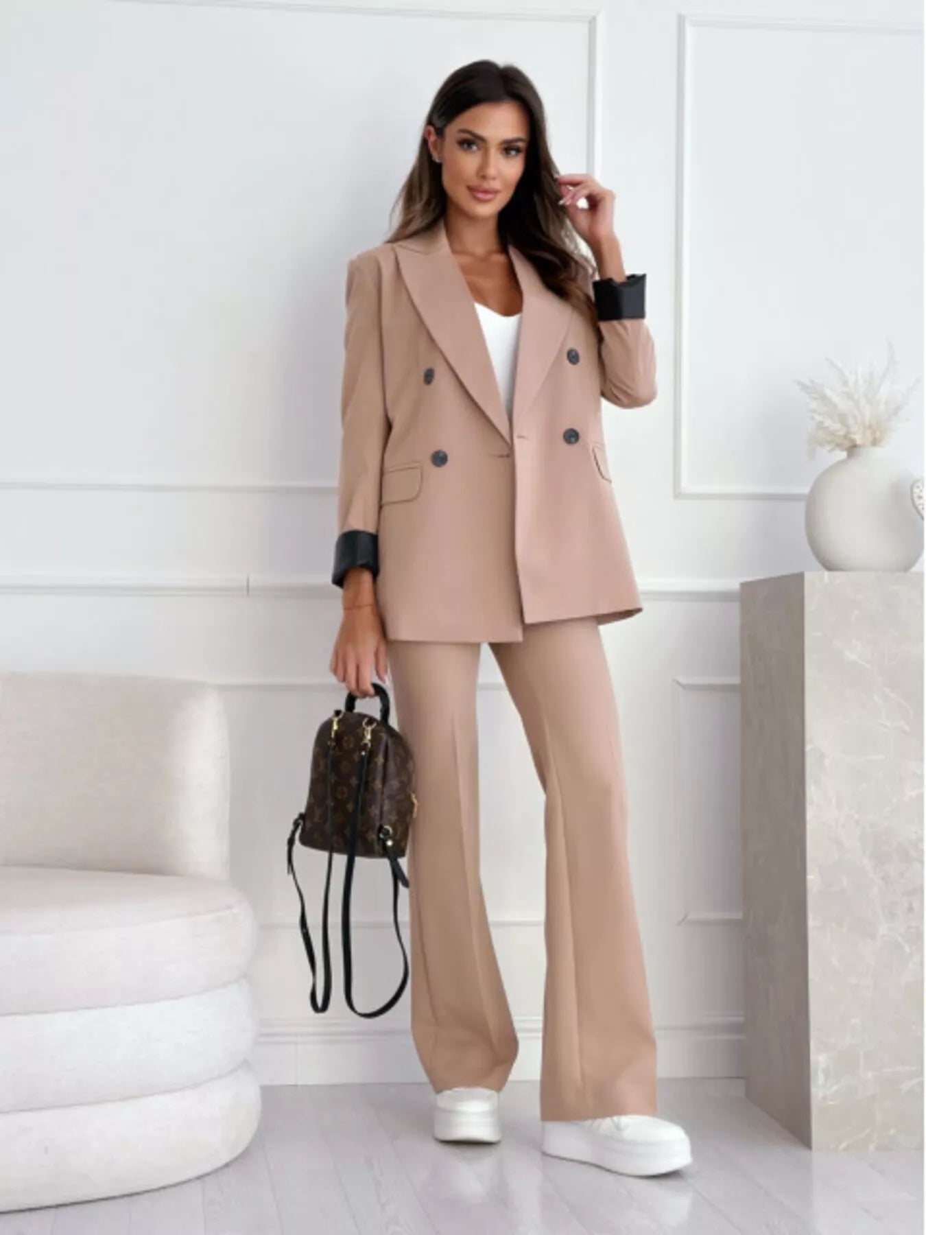 Lapel Collar Long Sleeve Blazer - MegaSuperStar