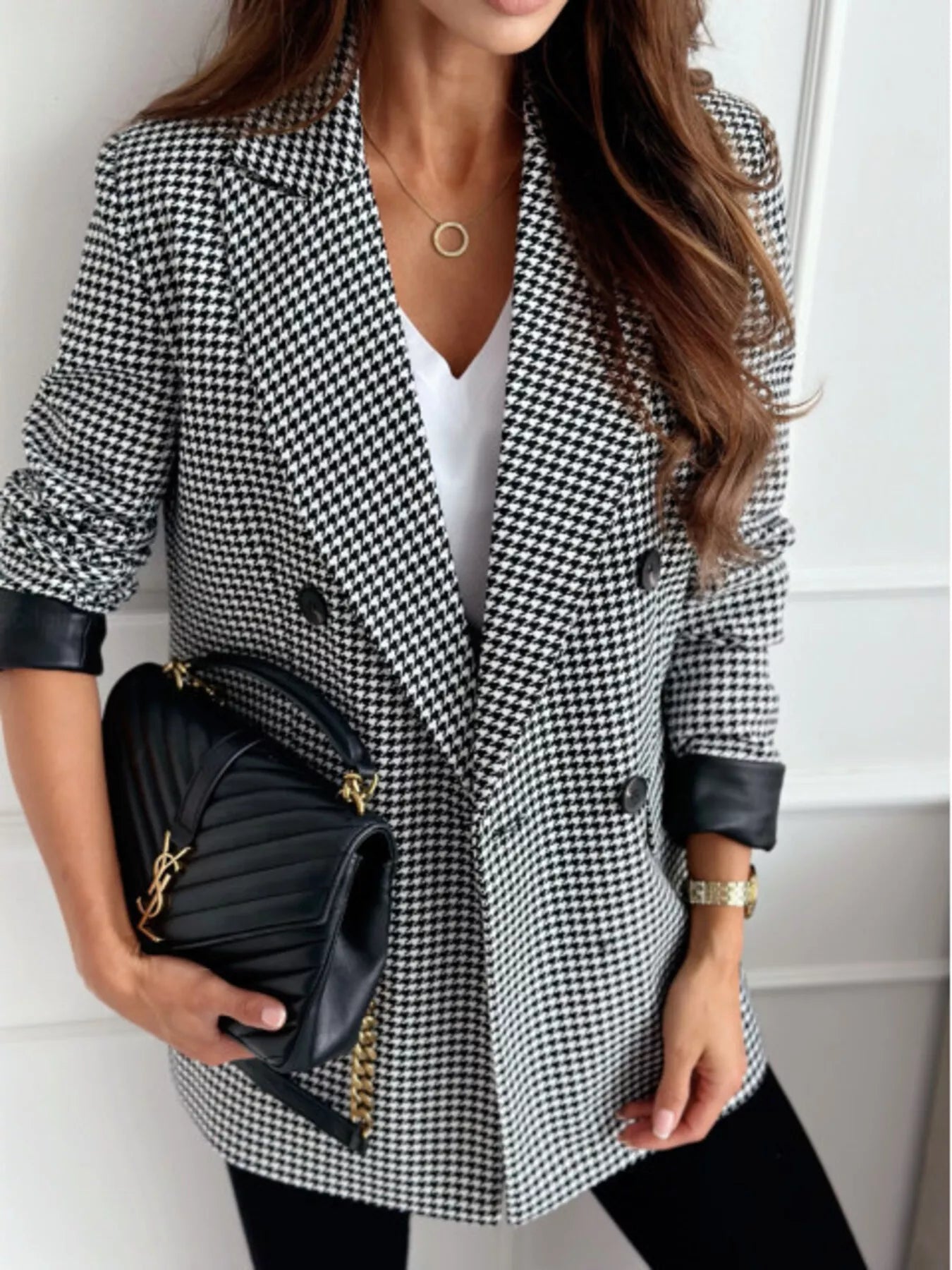 Lapel Collar Long Sleeve Blazer - MegaSuperStar