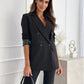 Lapel Collar Long Sleeve Blazer - MegaSuperStar