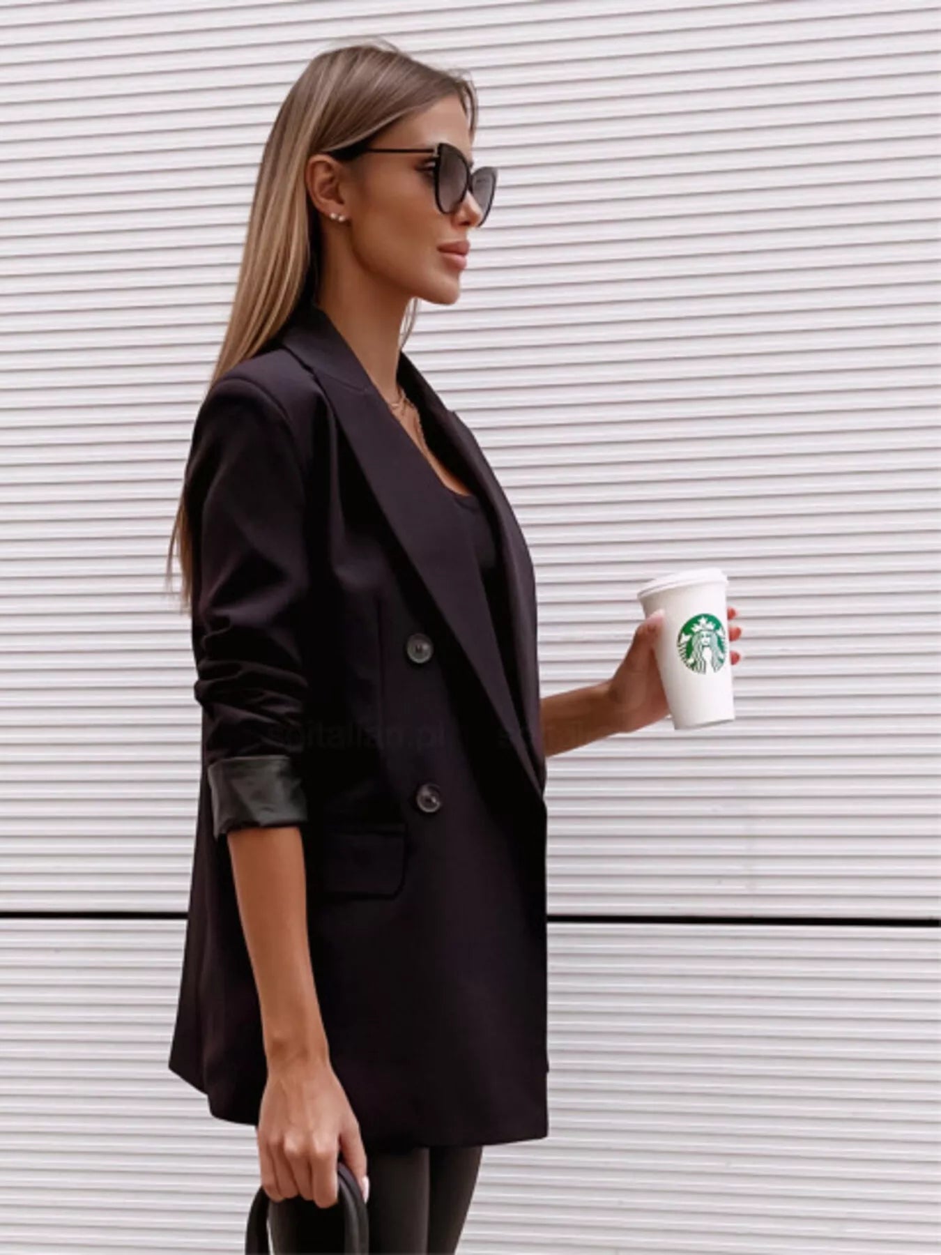 Lapel Collar Long Sleeve Blazer - MegaSuperStar