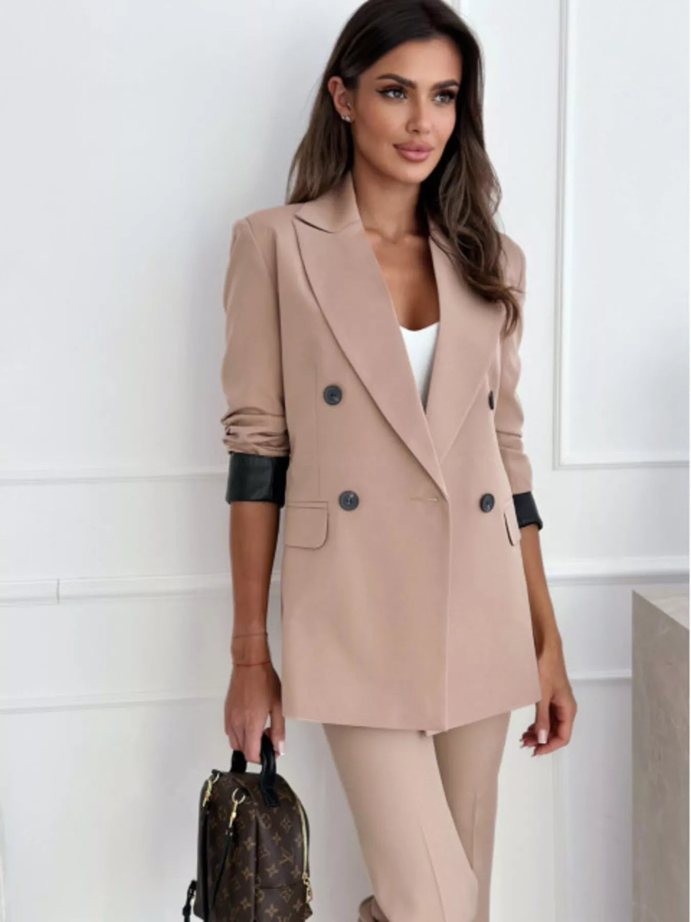Lapel Collar Long Sleeve Blazer - MegaSuperStar