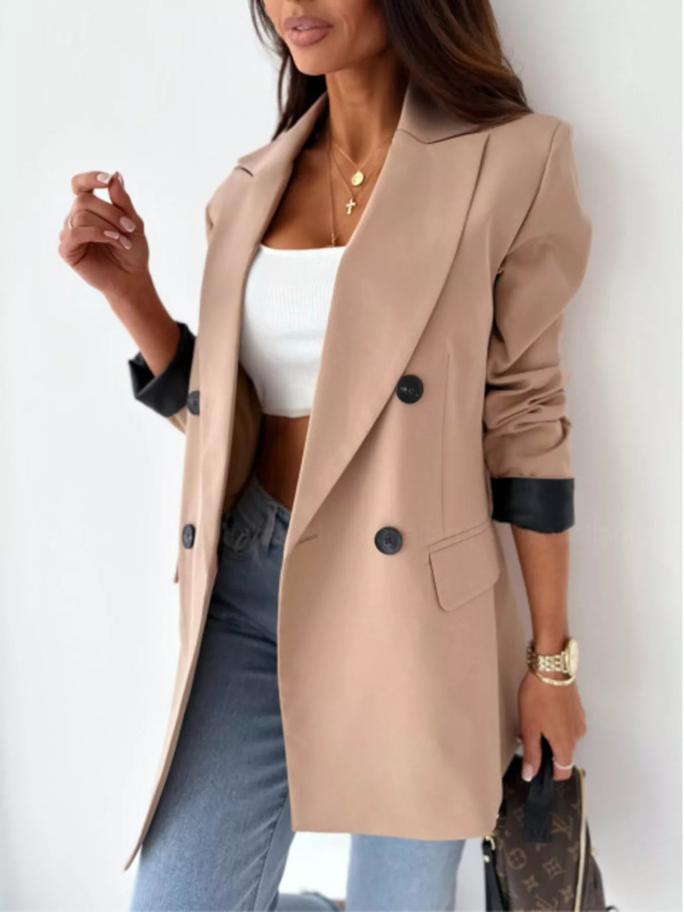 Lapel Collar Long Sleeve Blazer - MegaSuperStar