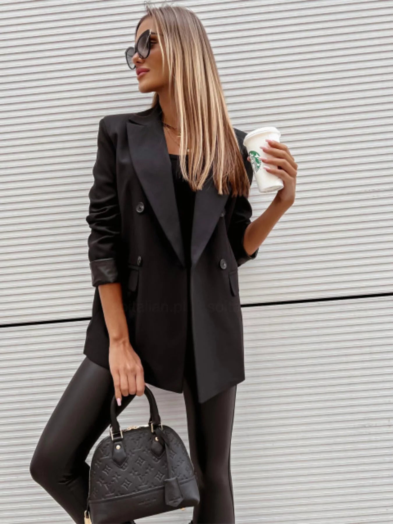 Lapel Collar Long Sleeve Blazer - MegaSuperStar