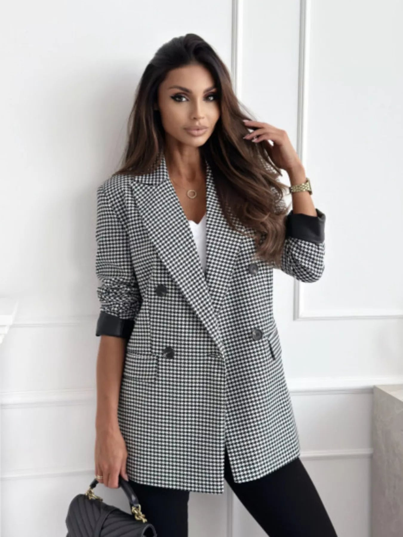Lapel Collar Long Sleeve Blazer - MegaSuperStar