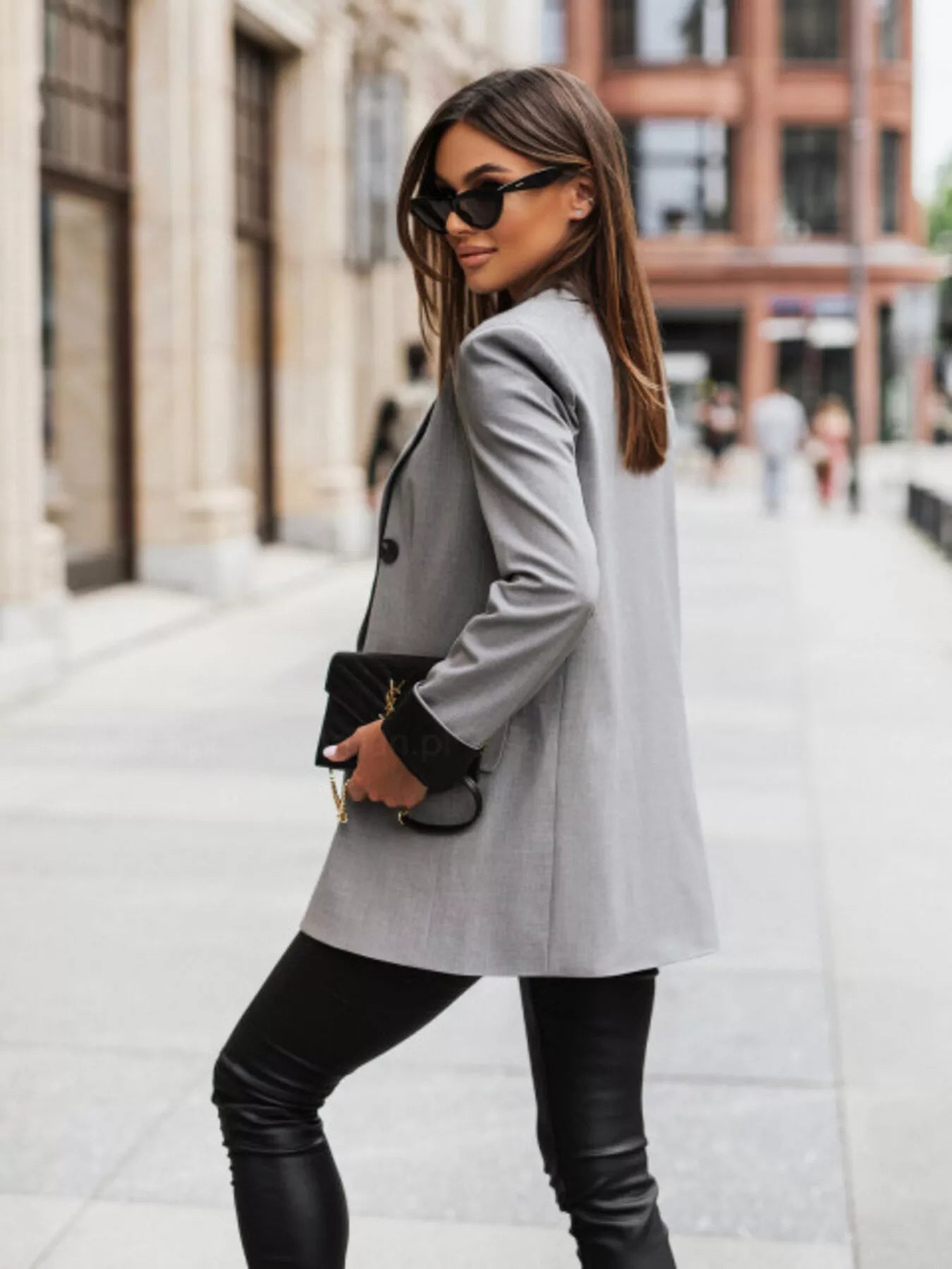 Lapel Collar Long Sleeve Blazer - MegaSuperStar