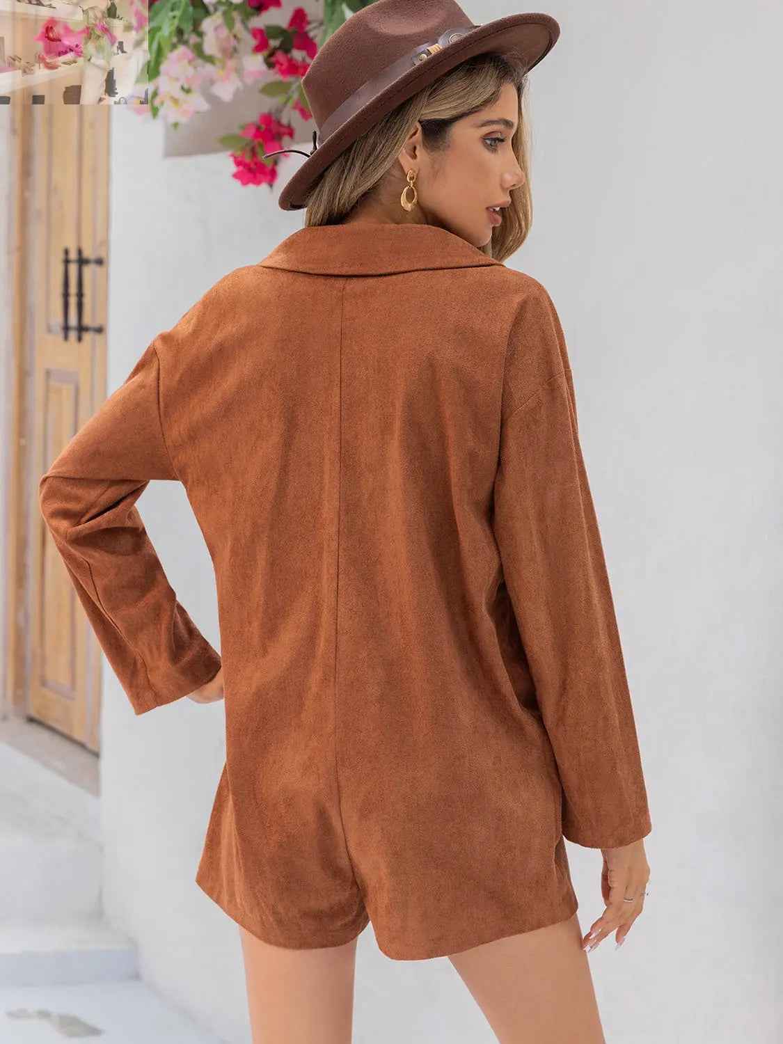 Lapel Collar Long Sleeve Romper - MegaSuperStar