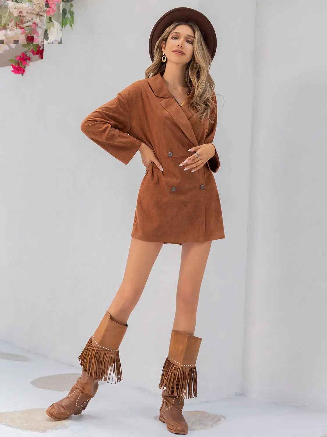 Lapel Collar Long Sleeve Romper - MegaSuperStar