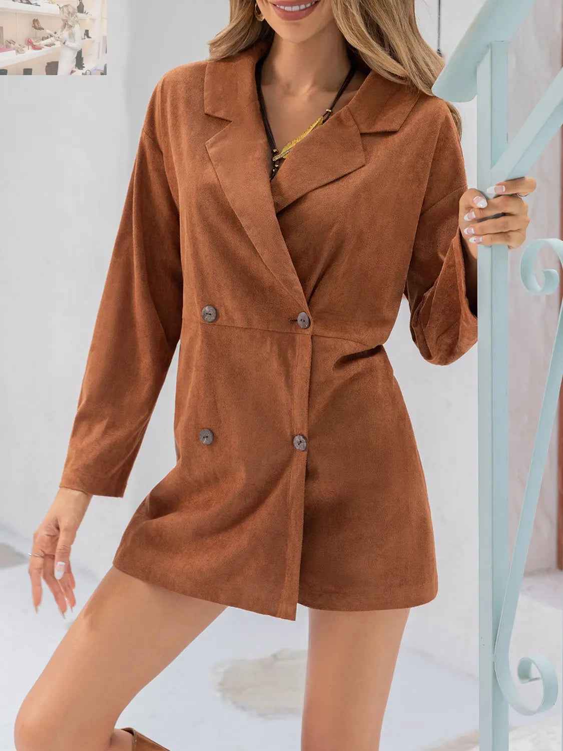 Lapel Collar Long Sleeve Romper - MegaSuperStar