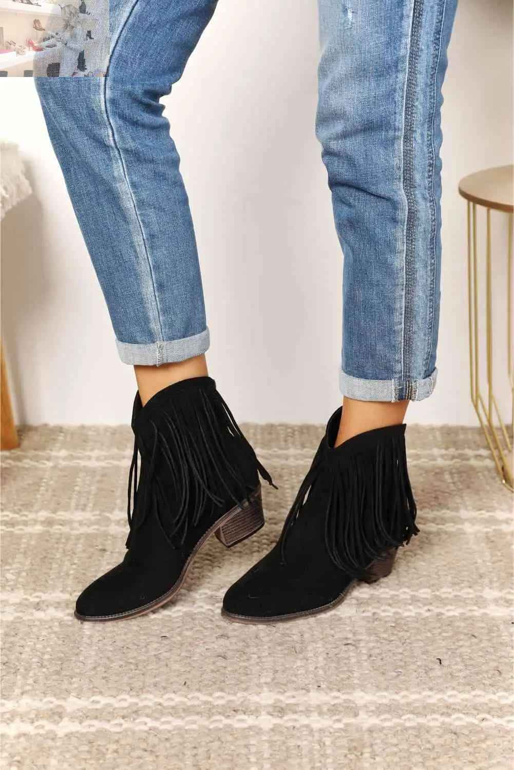 Legend Women's Cowboy Ankle Boots with Fringe - Western Style - MegaSuperStar