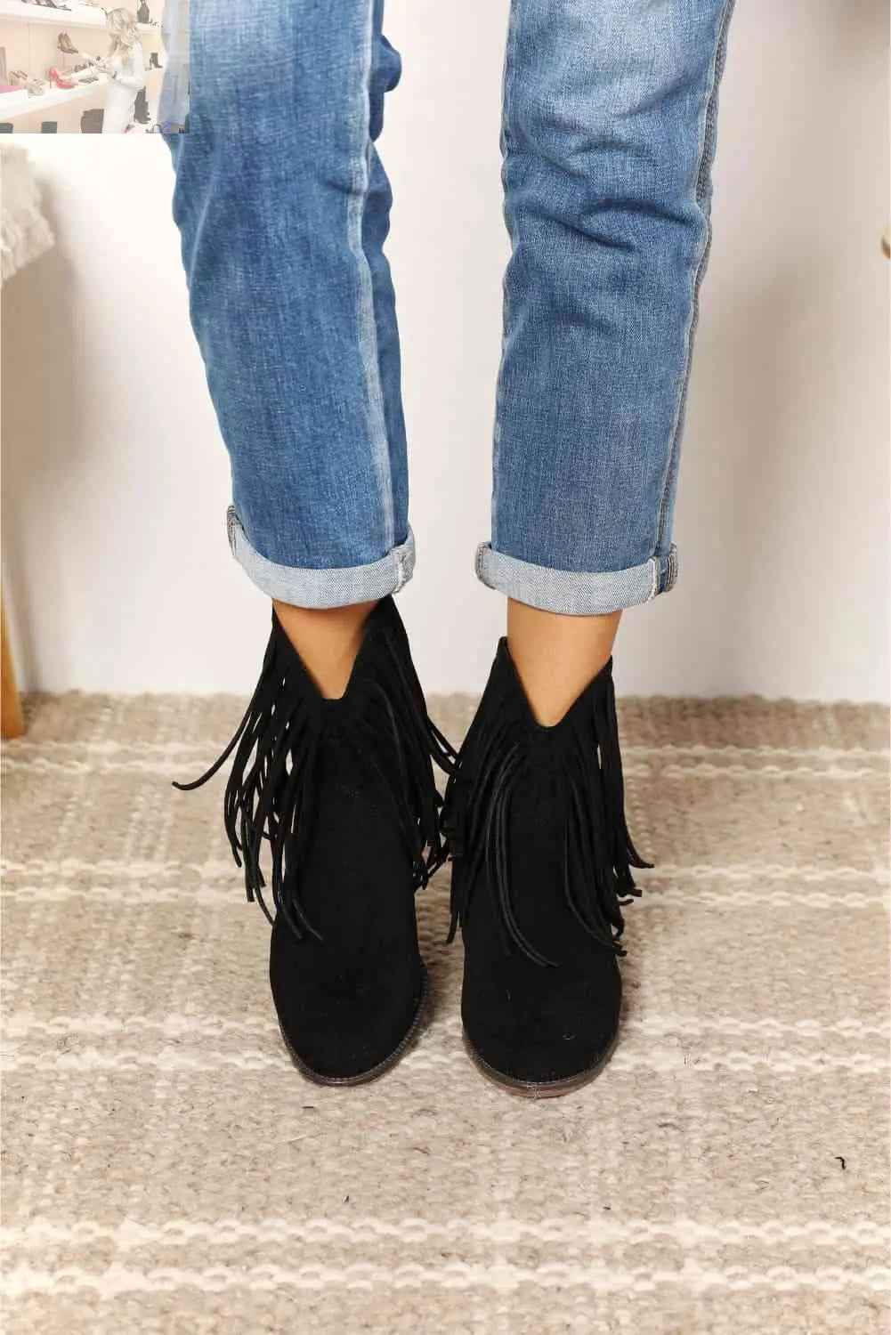 Legend Women's Cowboy Ankle Boots with Fringe - Western Style - MegaSuperStar
