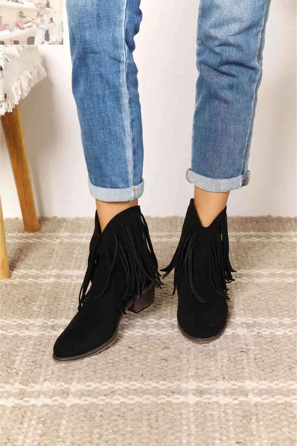 Legend Women's Cowboy Ankle Boots with Fringe - Western Style - MegaSuperStar