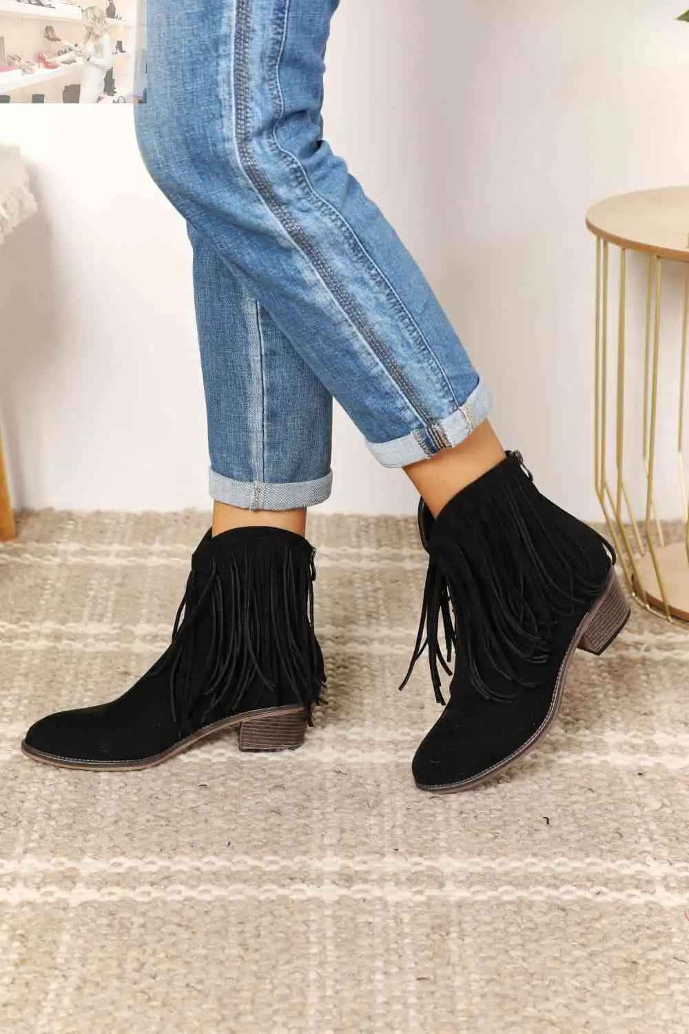 Legend Women's Cowboy Ankle Boots with Fringe - Western Style - MegaSuperStar
