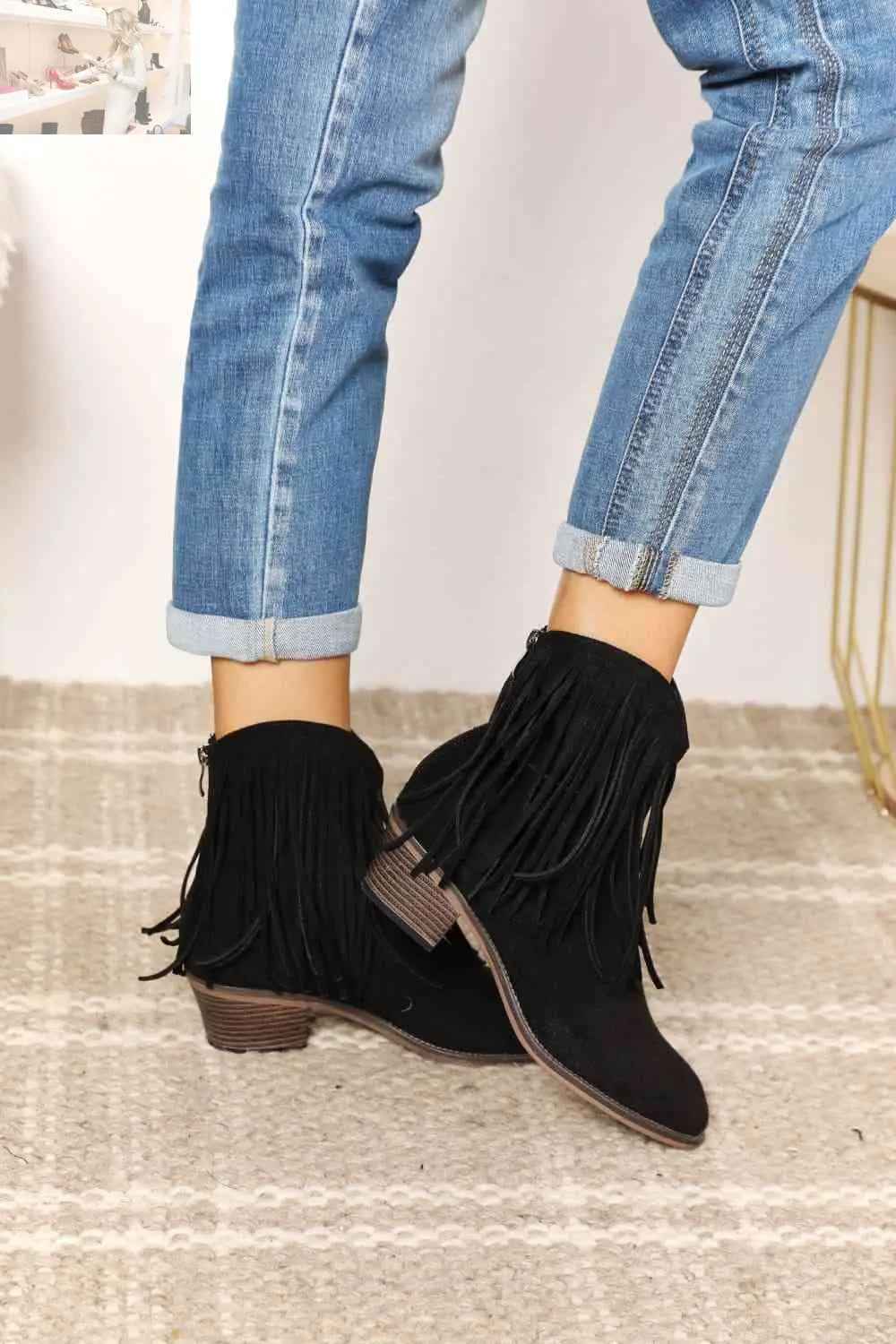 Legend Women's Cowboy Ankle Boots with Fringe - Western Style - MegaSuperStar