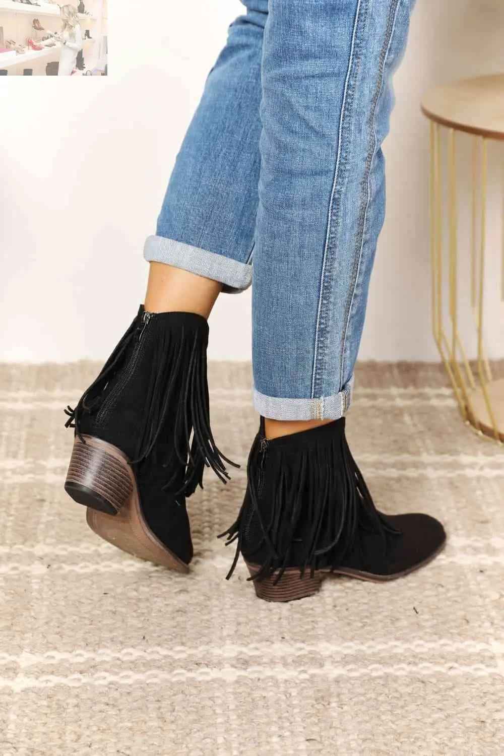 Legend Women's Cowboy Ankle Boots with Fringe - Western Style - MegaSuperStar