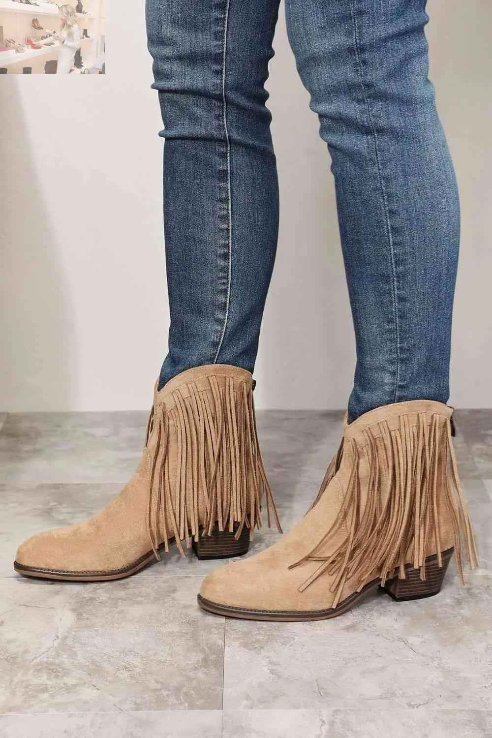 Legend Women's Fringe Cowboy Ankle Boots - Stylish Western Footwear - MegaSuperStar