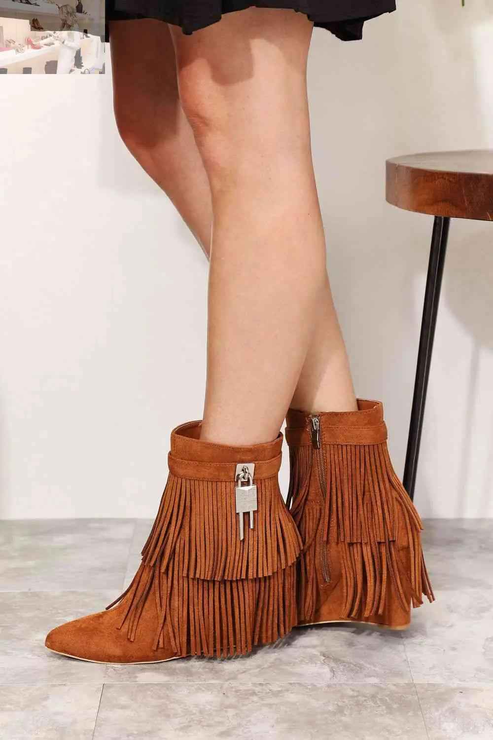 Legend Women's Tassel Wedge Heel Ankle Booties - Stylish and Comfortable Footwear - MegaSuperStar