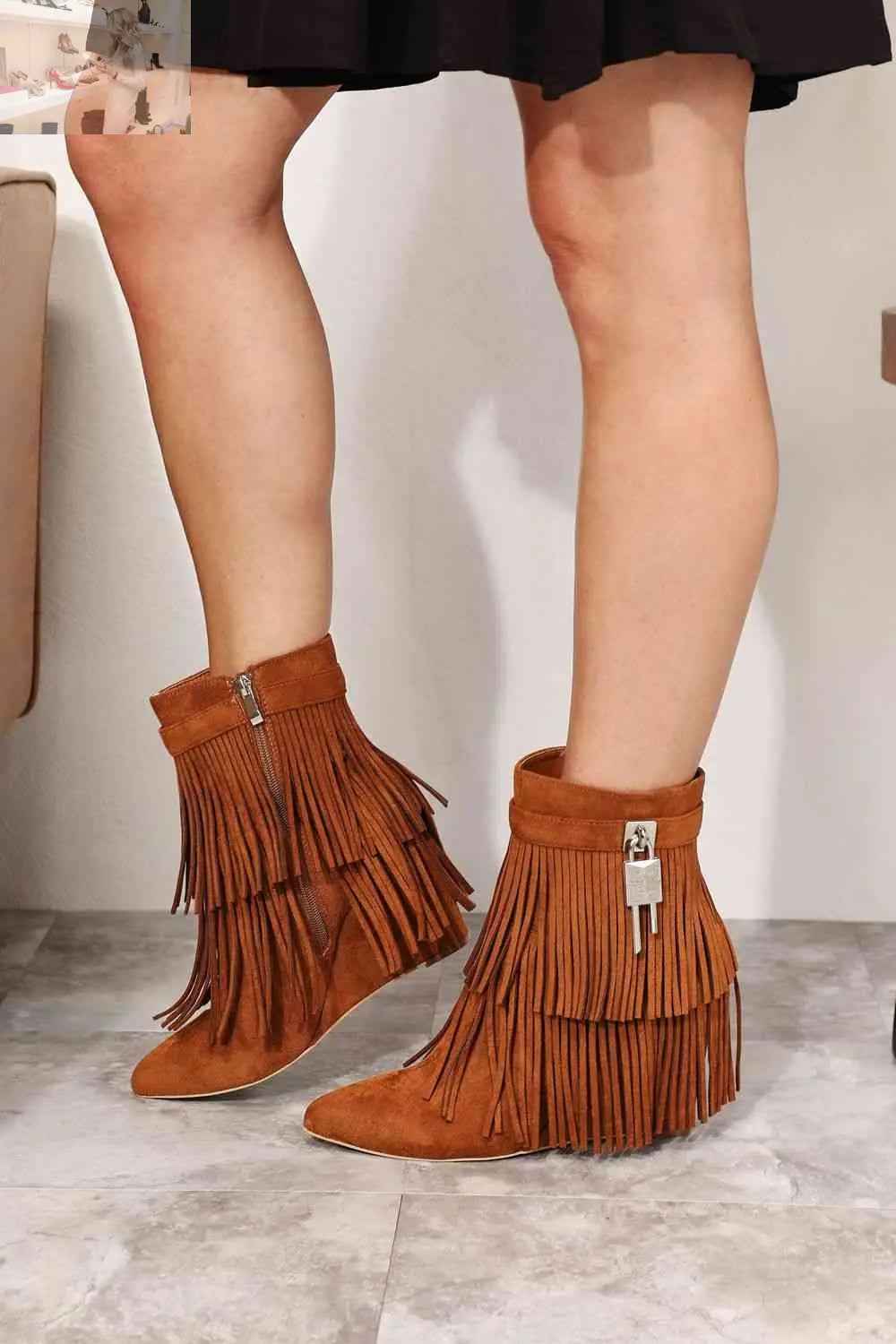 Legend Women's Tassel Wedge Heel Ankle Booties - Stylish and Comfortable Footwear - MegaSuperStar