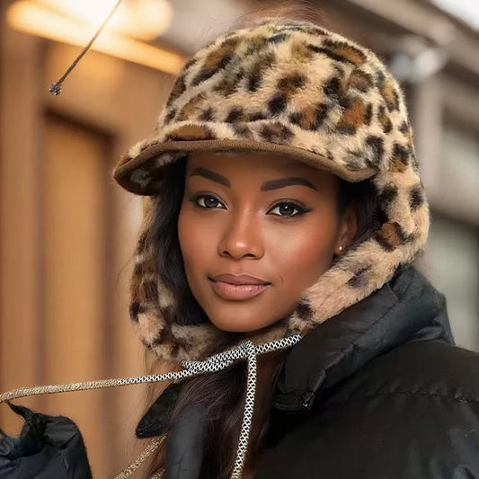 Leopard Print Faux Fur Trapper Hat - MegaSuperStar
