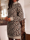 🌸 Leopard Print Sweater Dress - High Neck Shift Mini Style 🌸 thumbnail
