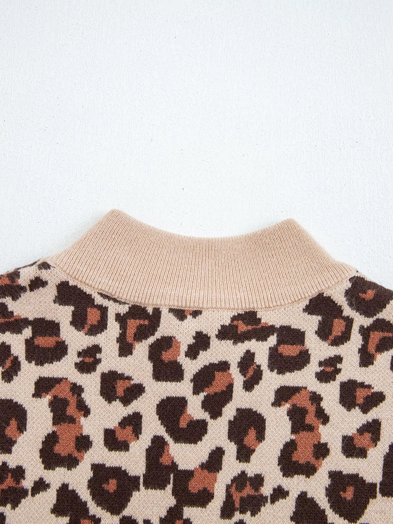 Leopard Print High Neck Shift Mini Sweater Dress - MegaSuperStar