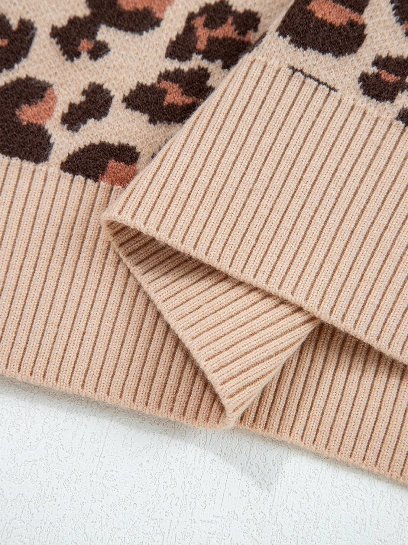 Leopard Print High Neck Shift Mini Sweater Dress - MegaSuperStar