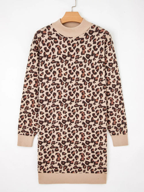 Customer styling 🌸 Leopard Print Sweater Dress - High Neck Shift Mini Style 🌸