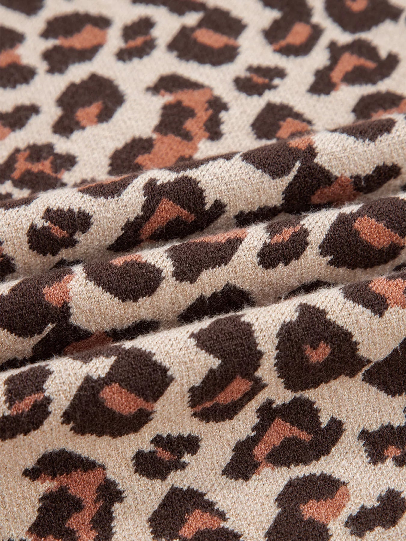 Leopard Print High Neck Shift Mini Sweater Dress - MegaSuperStar