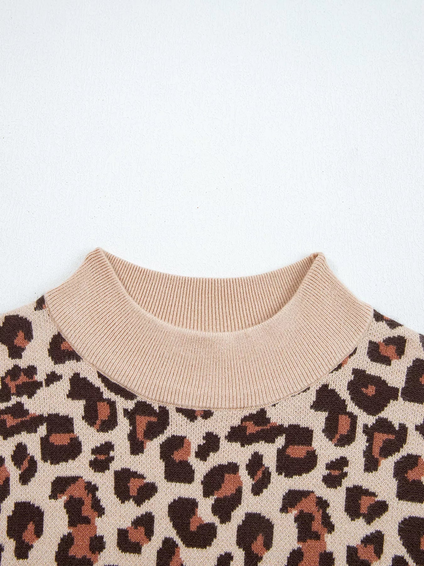 Leopard Print High Neck Shift Mini Sweater Dress - MegaSuperStar