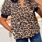 Leopard Print Lace Trim Short Sleeve Shirt - MegaSuperStar