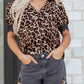 Leopard Print Lace Trim Short Sleeve Shirt - MegaSuperStar