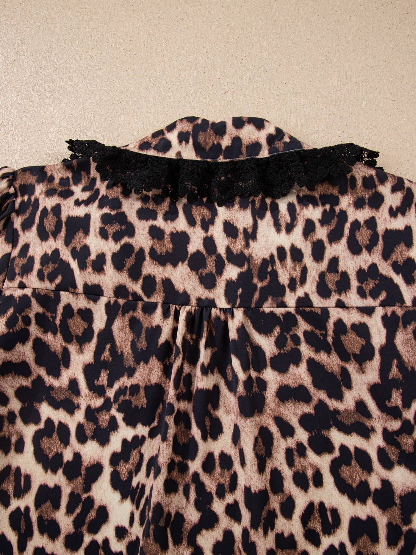 Leopard Print Lace Trim Short Sleeve Shirt - MegaSuperStar