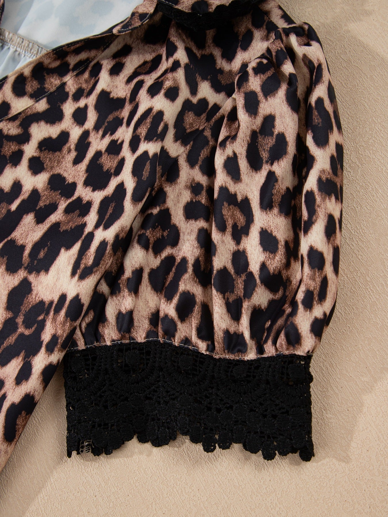 Leopard Print Lace Trim Short Sleeve Shirt - MegaSuperStar
