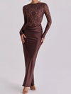 Long-Sleeve Lace and Satin Patchwork Maxi Dress thumbnail