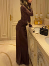 Long-Sleeve Lace and Satin Patchwork Maxi Dress thumbnail