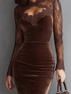 Long-Sleeve Velvet Lace Bodycon Dress thumbnail