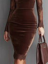 Long-Sleeve Velvet Lace Bodycon Dress thumbnail