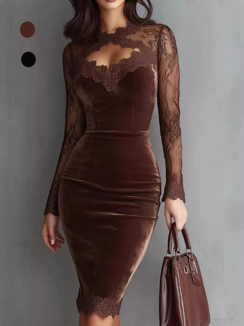 Customer styling Long-Sleeve Velvet Lace Bodycon Dress
