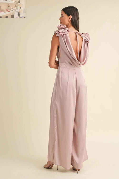 Customer styling 💕 MABLE 3D Floral Applique Jumpsuit with Deep Cowl Neck 💕