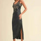 Mable Embroidered Satin Midi Dress with Slit - MegaSuperStar